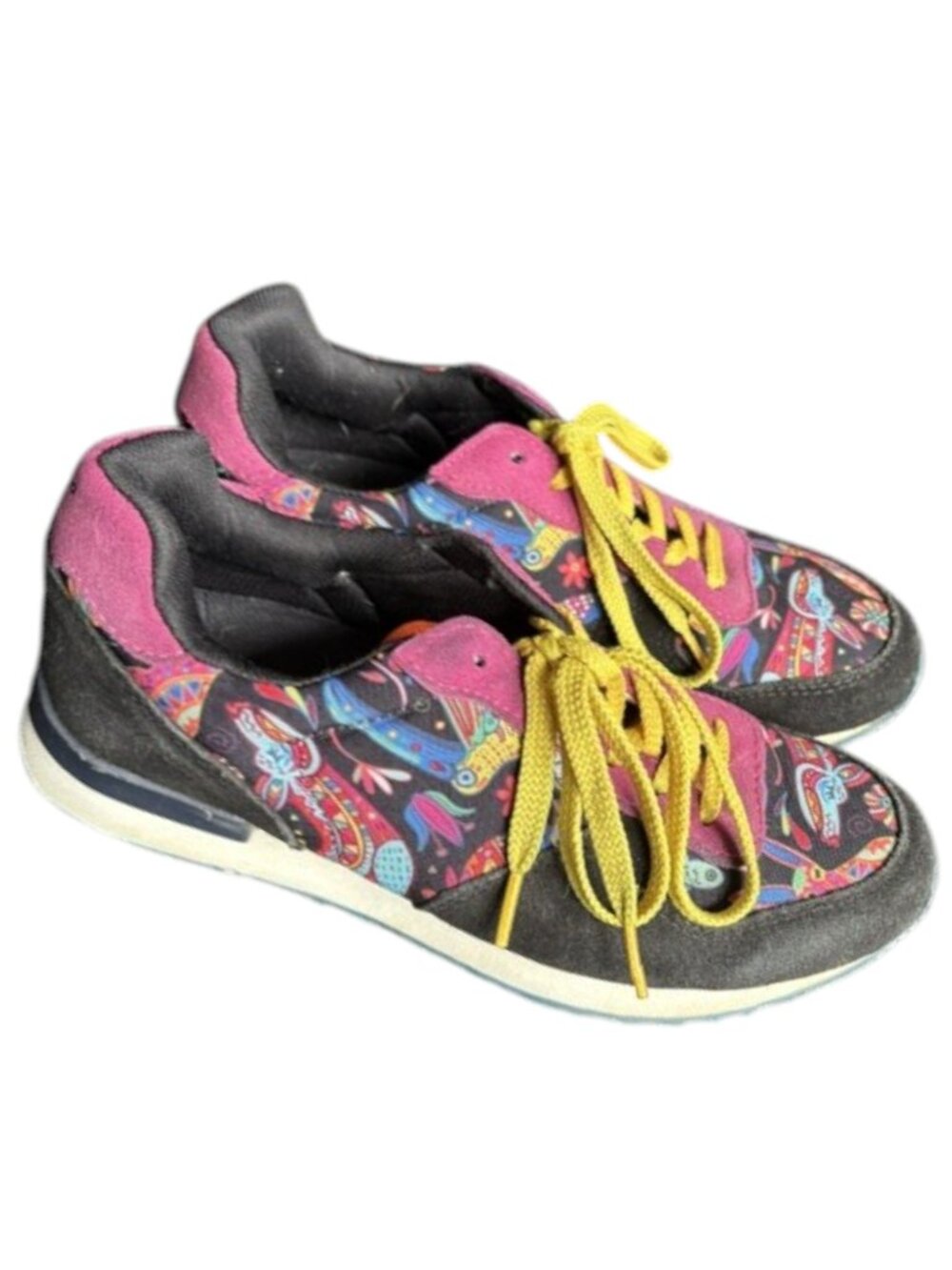 Inkkas Zocalo Colorful Leather/Textile Joggers - Pink/Black/Yellow - 9 - Picture 2 of 11
